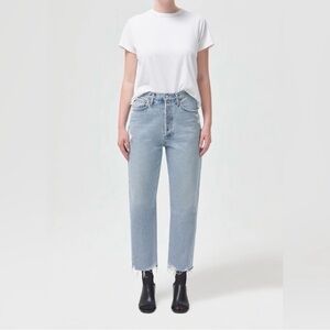 Agolde 90’s Crop Mid Rise Loose Fit Raw Hem Light Wash Jeans Size 32